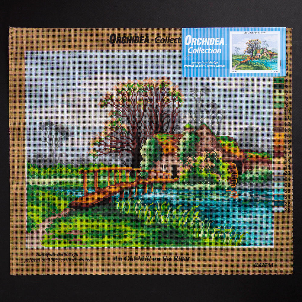 ORCHİDEA 40 x 50 cm Nehirdeki Eski Değirmen Baskılı Goblen 2327M